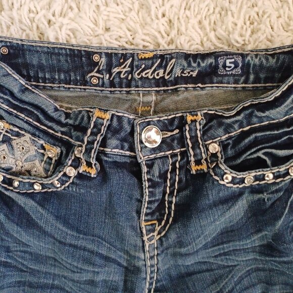 LA Idol USA Women’s Bootcut Jeans Sz 5 W29 L34 Rhinestone Bling Pockets Y2K READ - Picture 3 of 9